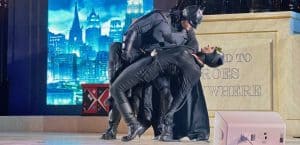 Batman and Catwoman share a moment.
