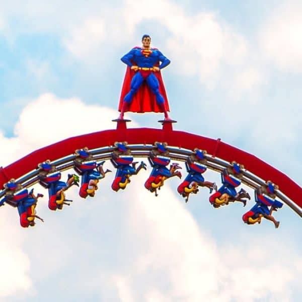Superman ride at DC Universe in Six Flags Fiesta Texas