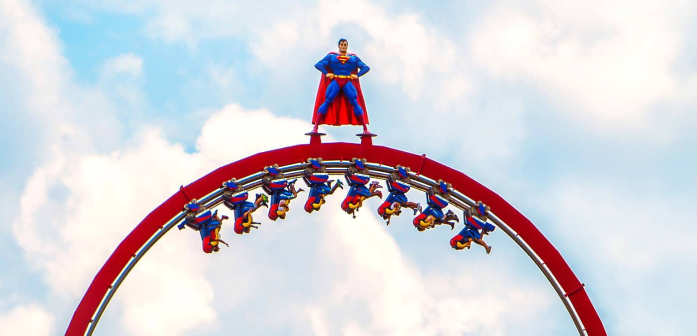 Superman ride at DC Universe in Six Flags Fiesta Texas