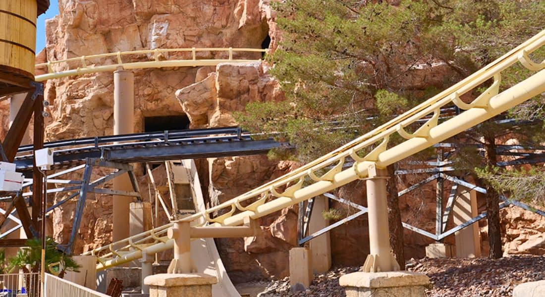 The roller coaster, log flume, and "train" would all intersect at this point. (photo by Joe Tracy for Theme Park Magazine)
