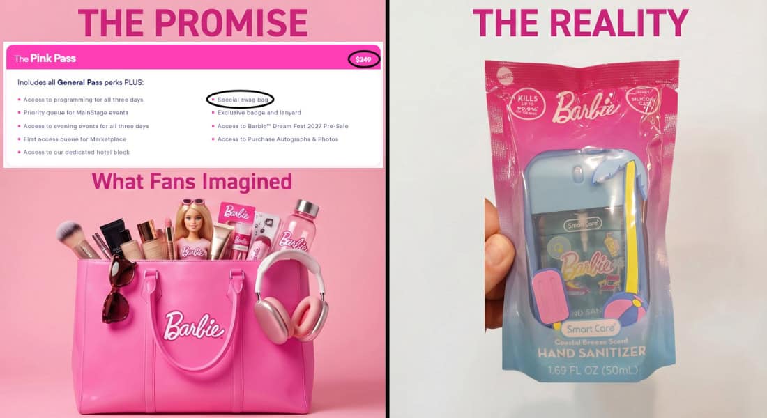 Guests who purchased the Pink Pass for $249 were promised a "Special Swag Bag." It was only hand sanitizer (photo of hand sanitizer by Adventurous_Pen_165 on Reddit - used with permission)