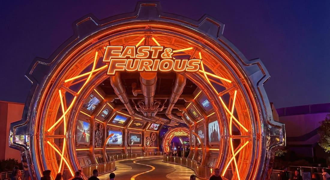 Concept art of the Fast & Furious portal entrance at Epic Universe