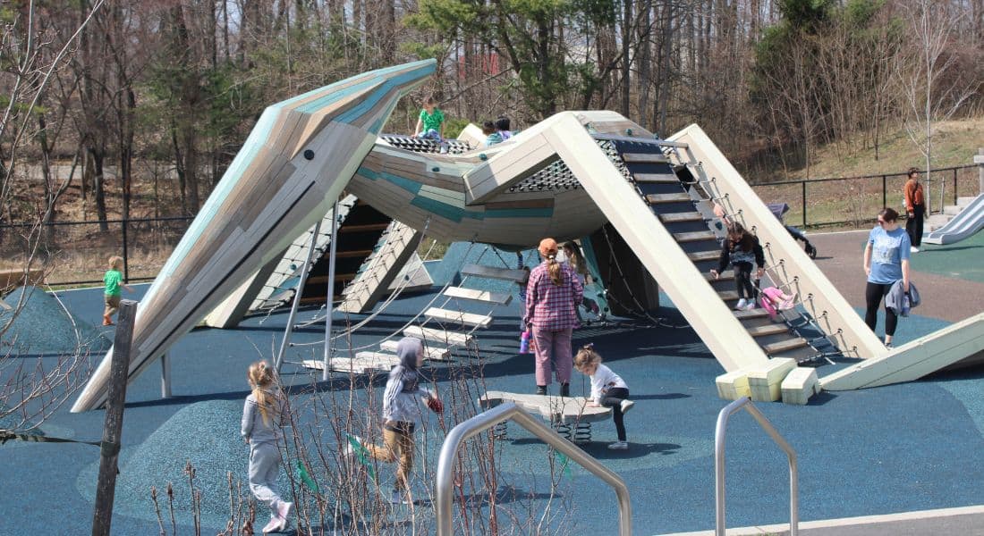 Children can climb across a 45-foot Pteranodon at the Pterosaur Pterrace Playground. Photo by Stephanie Kaplan for ©Theme Park Magazine.