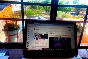 Facebook on laptop in La Paz hotel room - NIGHT SEA JOURNEY: Buying back sanity in La Paz, Mexico