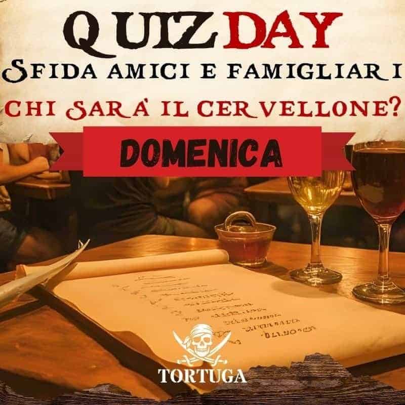 Quiz Day al Tortuga Bay RistoPub: sfida tra amici e famigliari con un divertente quiz domenicale, atmosfera accogliente, drink e ottimo cibo per un'esperienza unica.