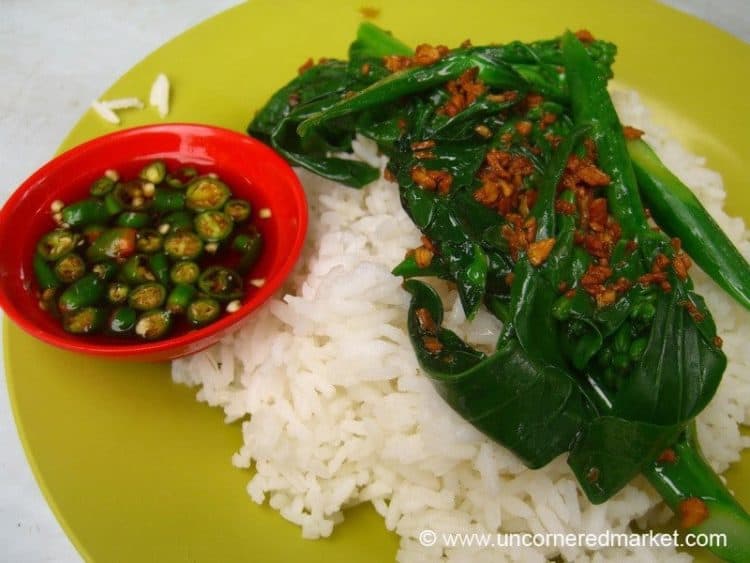 Fried Greens with Garlic and Rice - Kuala Lumpur, Malaysia
