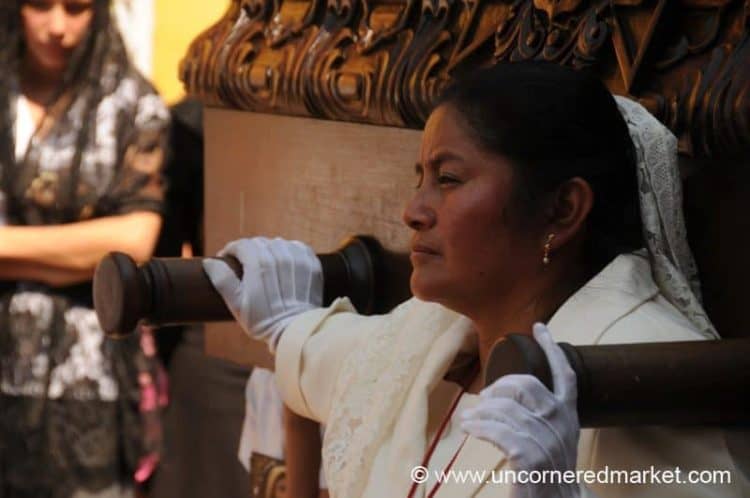Woman Carrying Float, Semana Santa - Antigua, Guatemala