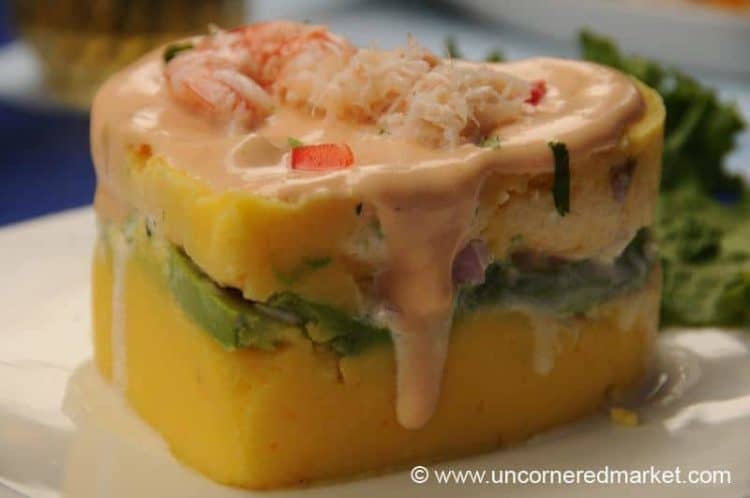 Rich Causa with Shrimp and Crab - Lima, Peru