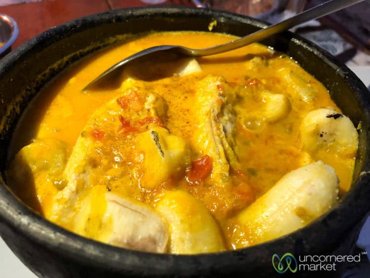 Brazil Food, seafood moqueca with bananas