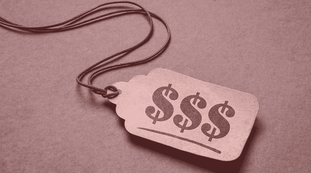 Close up photo of a price tag with three dollar signs to indicate pricing