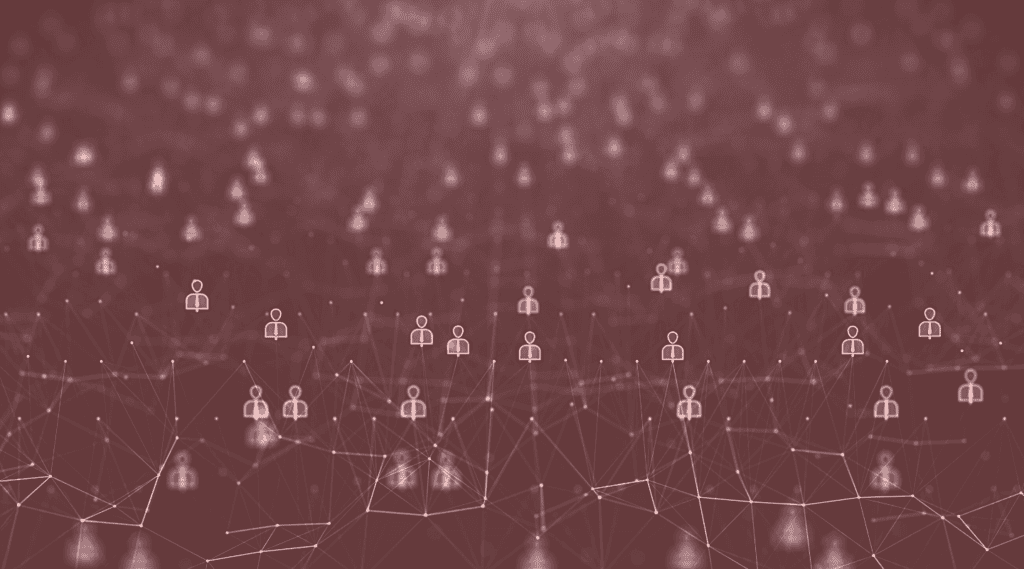 Illustration of digital landscape with many humans to describe the millions of transactions studied by artificial intelligence to determine optimal pricing for each customer segment.