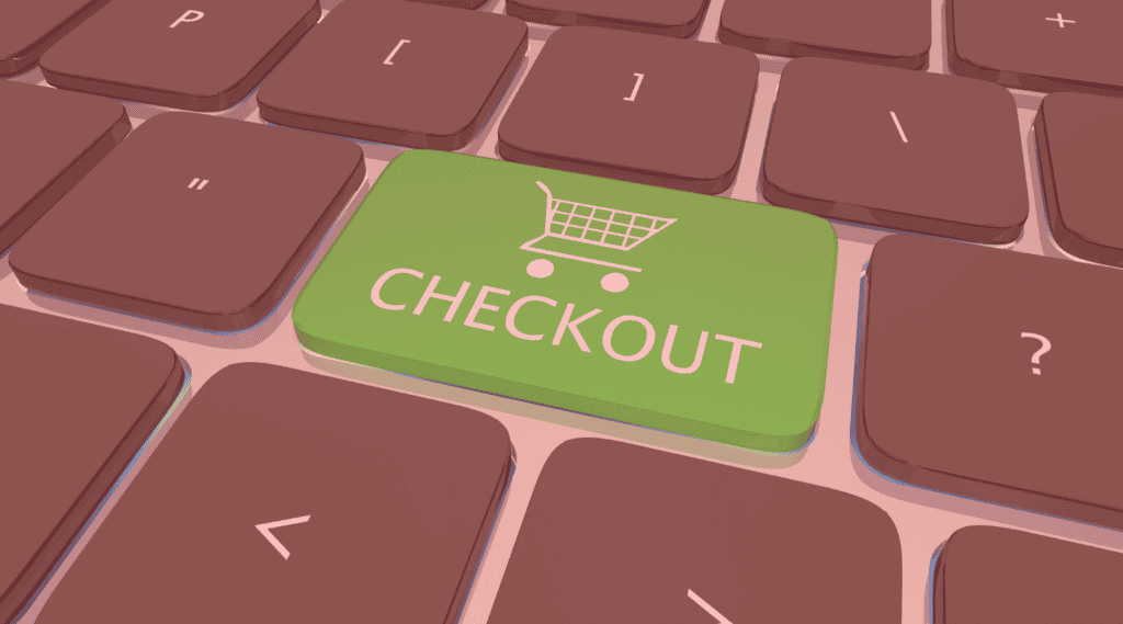 Close up of keyboard showing checkout button for e-commerce