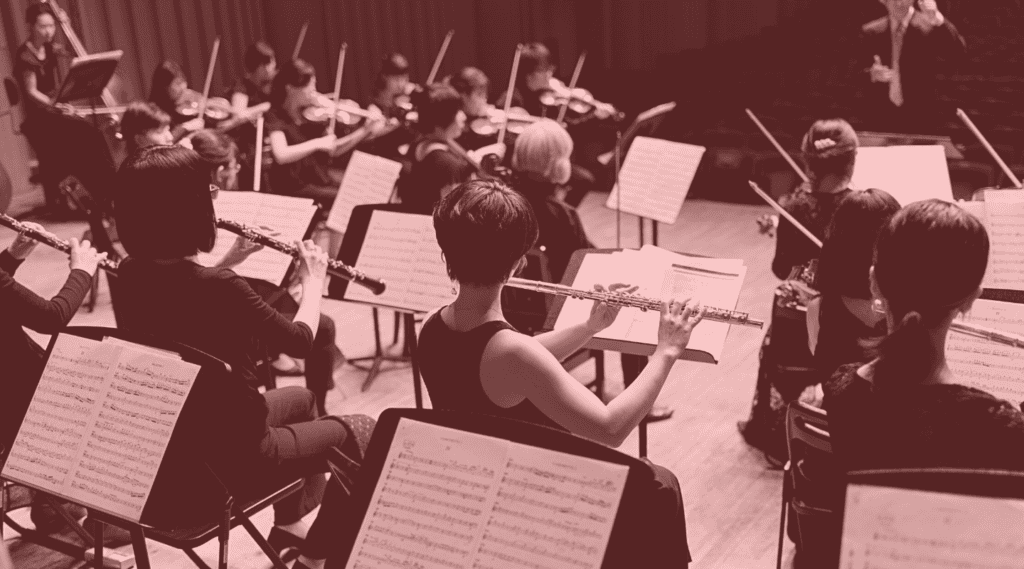 Orchestra wind and string section to signify payment orchestration concept