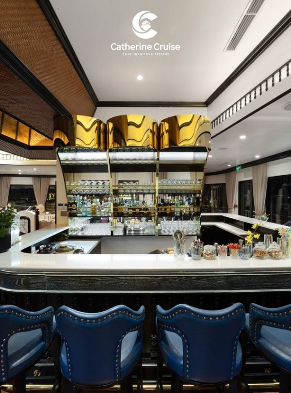 Luxurious cruise bar with elegant design and premium drinks setup at Catherine Cruise.