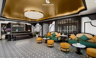 Elegant lounge area on Catherine Cruise with luxurious decor and comfortable seating.