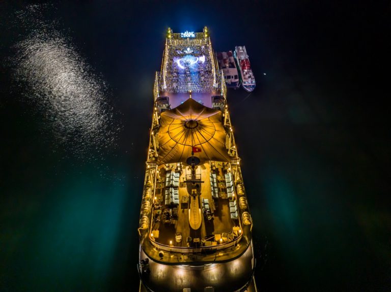 A starry-night deck on Ambassador Signature Cruise, Lan Ha Bay, Vietnam—perfect for couples and groups. Plan your private cruise with ViettrendTour on WhatsApp (+84) 898265688.