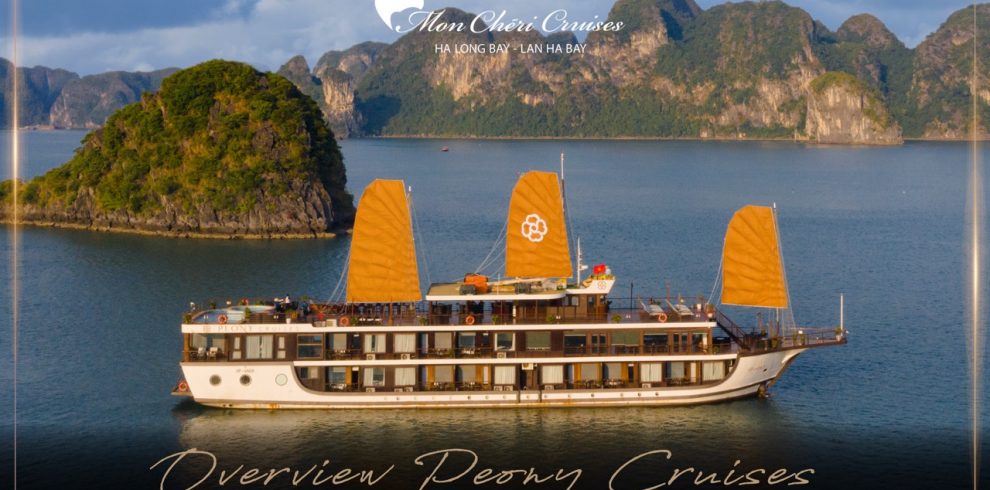 Golden sails meet emerald islands—Peony Cruises gliding across Lan Ha Bay. Create your tailor-made voyage with ViettrendTour. WhatsApp +84 898 265 688.