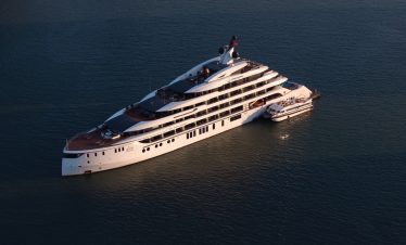 Luxury yacht cruising in Halong Bay, Vietnam, perfect for private cruises and tours.