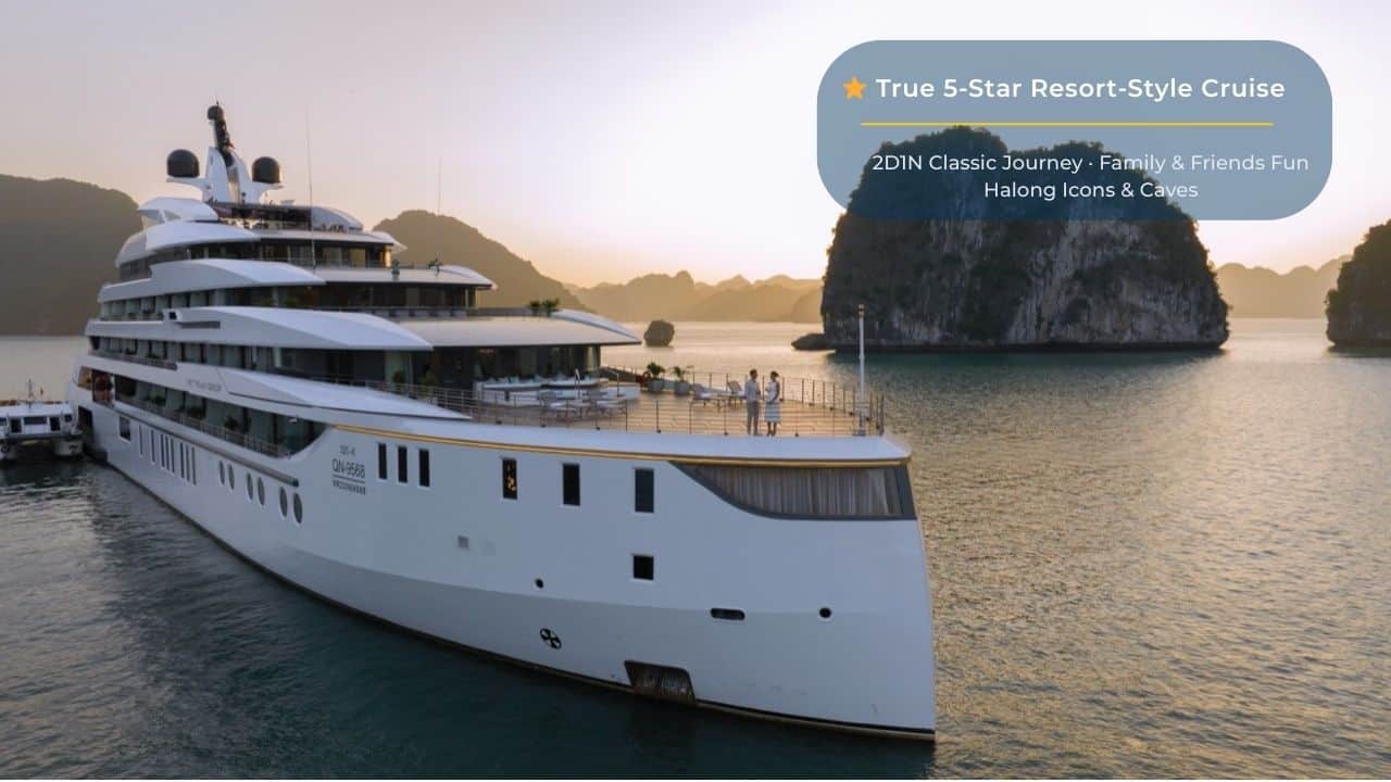 Luxury yacht cruise in Halong Bay, Vietnam for unforgettable vacation adventures.