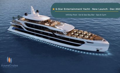 Luxury 6-star yacht with infinity pool, sky bar, spa, gym, launching Dec 2025.