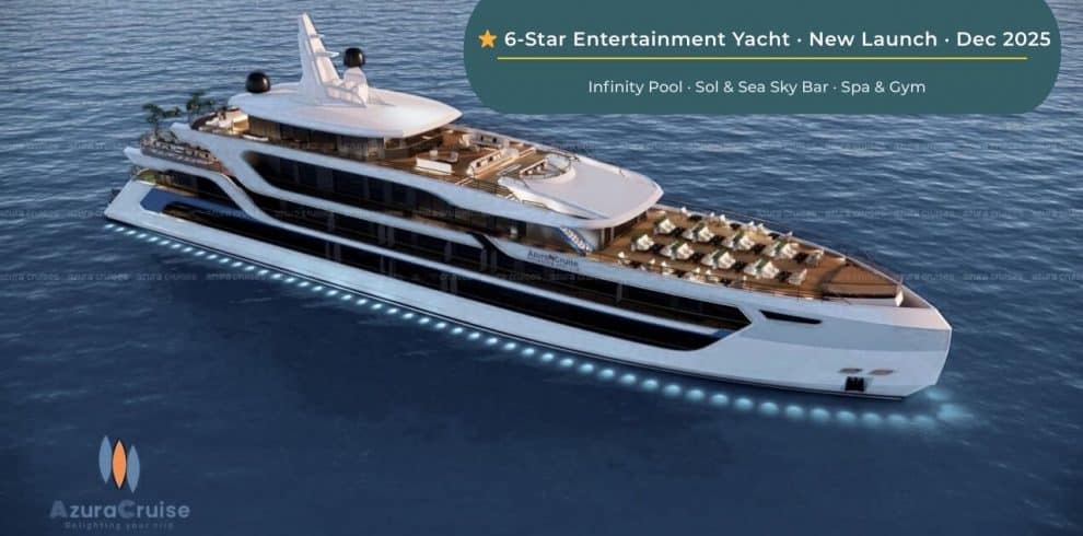 Luxury 6-star yacht with infinity pool, sky bar, spa, gym, launching Dec 2025.