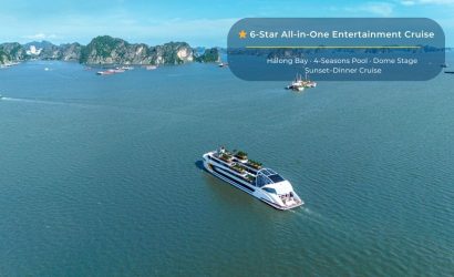 Luxury cruise on Halong Bay with sunset dinner and 4-season pool.