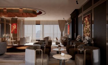 Elegant hotel lounge with luxurious seating and modern decor, ideal for relaxation and meetings.