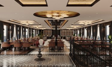 Luxurious restaurant interior with elegant decor and large windows - ViettrendTour.