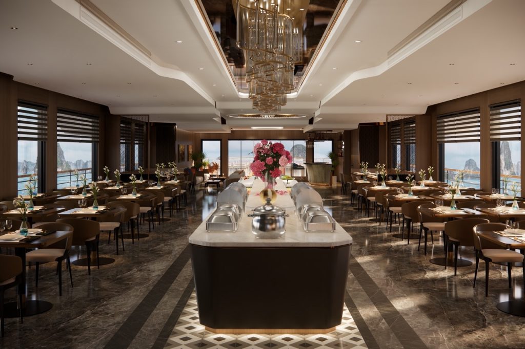 Elegant restaurant interior with panoramic ocean views and luxurious decor for perfect dining experiences.