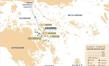 Stunning cruise route map of Ha Long Bay, showcasing calming islands and luxurious excursions.
