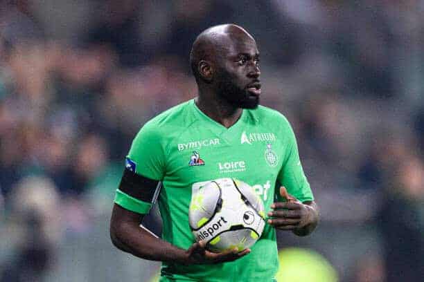 SAINT-ETIENNE, FRANCE - MARCH 18: Sada Thioub of Saint-Etienne serves the ball during the Ligue 1 Uber Eats match between AS Saint-Etienne and ESTAC Troyes at Stade Geoffroy-Guichard on March 18, 2022 in Saint-Etienne, France. (Photo by Marcio Machado/Eurasia Sport Images/Getty Images)
