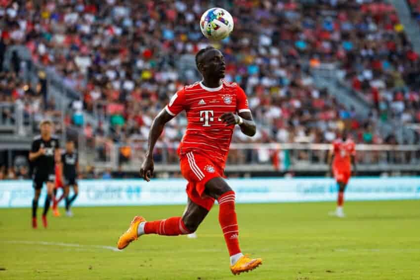 Jul 20, 2022; Washington, DC, USA; Bayern Munich forward Sadio Mane (17) chases a pass against D.C. United in the first half at Audi Field. Mandatory Credit: Geoff Burke-USA TODAY Sports/Sipa USA - Photo by Icon sport