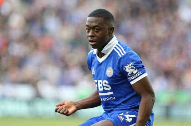 LEICESTER, ENGLAND - OCTOBER 15:  Leicester City's Nampalys Mendy during the Premier League match between Leicester City and Crystal Palace at The King Power Stadium on October 15, 2022 in Leicester, United Kingdom. (Photo by Stephen White - CameraSport via Getty Images)