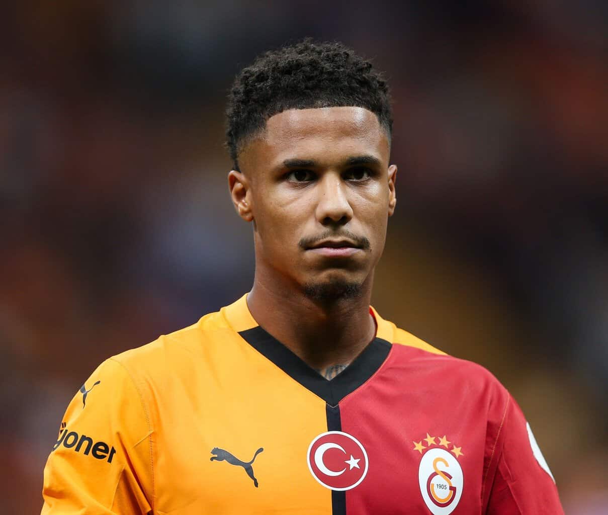 ISTANBUL, TURKEY - OCTOBER 6: Ismail Jakobs of Galatasaray looks on during the Turkish Super League match between Galatasaray and Alanyaspor at Rams Park Stadium on October 6, 2024 in Istanbul, Turkey. (Photo by Ahmad Mora/Getty Images)