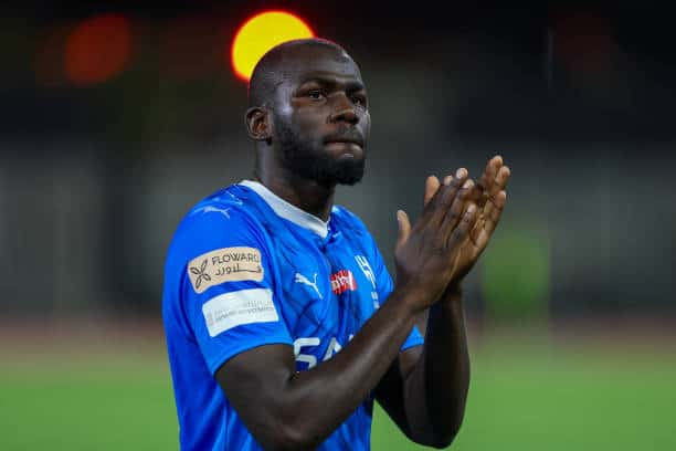 AL QASSIM , SAUDI ARABIA - MAY 3: Kalidou Koulibaly
 of Al Hilal celebrates after winning the Saudi Pro League match between Al-Taawoun and Al-Hilal at King Abdullah Bin Abdulaziz Sports City on May 3, 2024 in Al Qassim, Saudi Arabia.(Photo by Yasser Bakhsh/Getty Images)