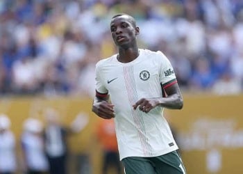 EAST RUTHERFORD, NEW JERSEY - JULY 08:  Nicolas Jackson of Chelsea FC during the FIFA Club World Cup 2025 semi-final match between Fluminense FC and Chelsea FC at MetLife Stadium on July 08, 2025 in East Rutherford, New Jersey. (Photo by Carl Recine - FIFA/FIFA via Getty Images)