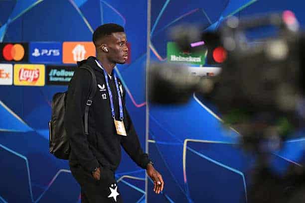 PRAGUE, CZECH REPUBLIC - JANUARY 21: Youssoupha Mbodji of SK Slavia Praha arrives at the stadium prior to the UEFA Champions League 2025/26 League Phase MD7 match between SK Slavia Praha and FC Barcelona at Eden Arena on January 21, 2026 in Prague, Czech Republic. (Photo by Thomas Eisenhuth - UEFA/UEFA via Getty Images)
