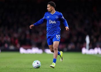 LONDON, ENGLAND - MARCH 14: Iliman Ndiaye of Everton during the Premier League match between Arsenal and Everton at Emirates Stadium on March 14, 2026 in London, England. (Photo by Marc Atkins/Getty Images)