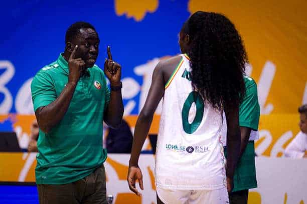 Nene Ndiaye #0 and head coach Cheikh Sarr are present during the game at the 2026 FIBA World Cup Qualifying Tournament between Spain and Senegal in San Juan, Puerto Rico, on March 12, 2026, at Coliseo Jose Miguel Agrelot. (Photo by Edgardo Medina/NurPhoto via Getty Images)