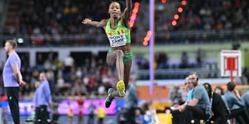 Senegal's Saly Sarr competes in the women's triple jump final during the World Athletics Indoor Championships Kujawy Pomorze 2026 in Torun, Poland on March 21, 2026. (Photo by Andrej ISAKOVIC / AFP via Getty Images)