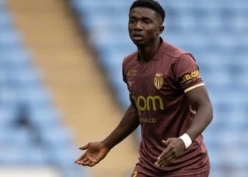 COVENTRY, ENGLAND - AUGUST 14: Lamine Camara of AS Monaco during the pre-season friendly match between Coventry City and AS Monaco at The Coventry Building Society Arena on August 14, 2026 in Coventry, England. (Photo by Sebastian Frej/Getty Images)