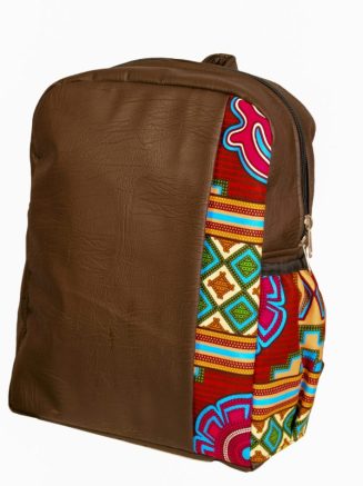 African Print Leather Backpack