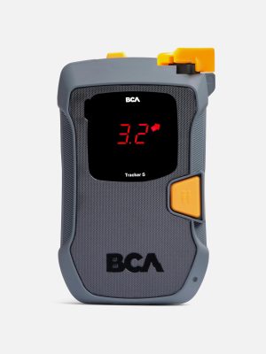 A compact, rugged device displaying a temperature reading of 3.2°, designed for outdoor use, featuring a digital screen and vibrant accents.