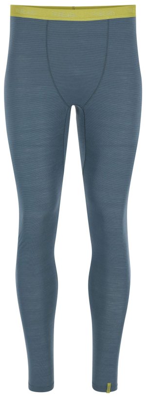 Men's athletic leggings in a deep blue color with a yellow waistband, designed for comfort and movement.