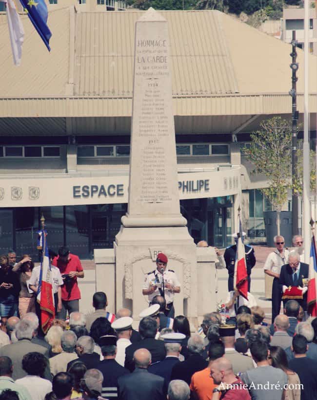 victory in Europe day in La Garde France small gathering at a war memorial near our house. 