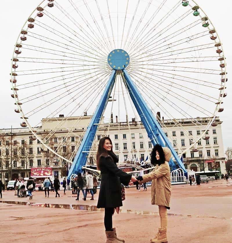 Annie And Catherine in Lyon in front of the Ferris Wheel