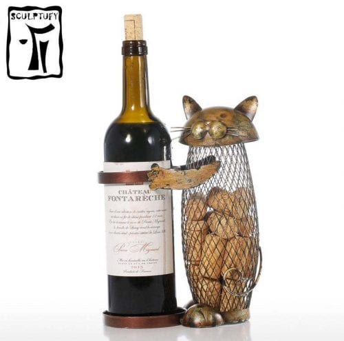 Drunk cat wine stand & cork container