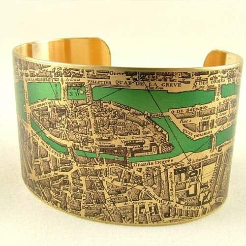 Vintage Paris Street Map Cuff Bracelet: French Cartography