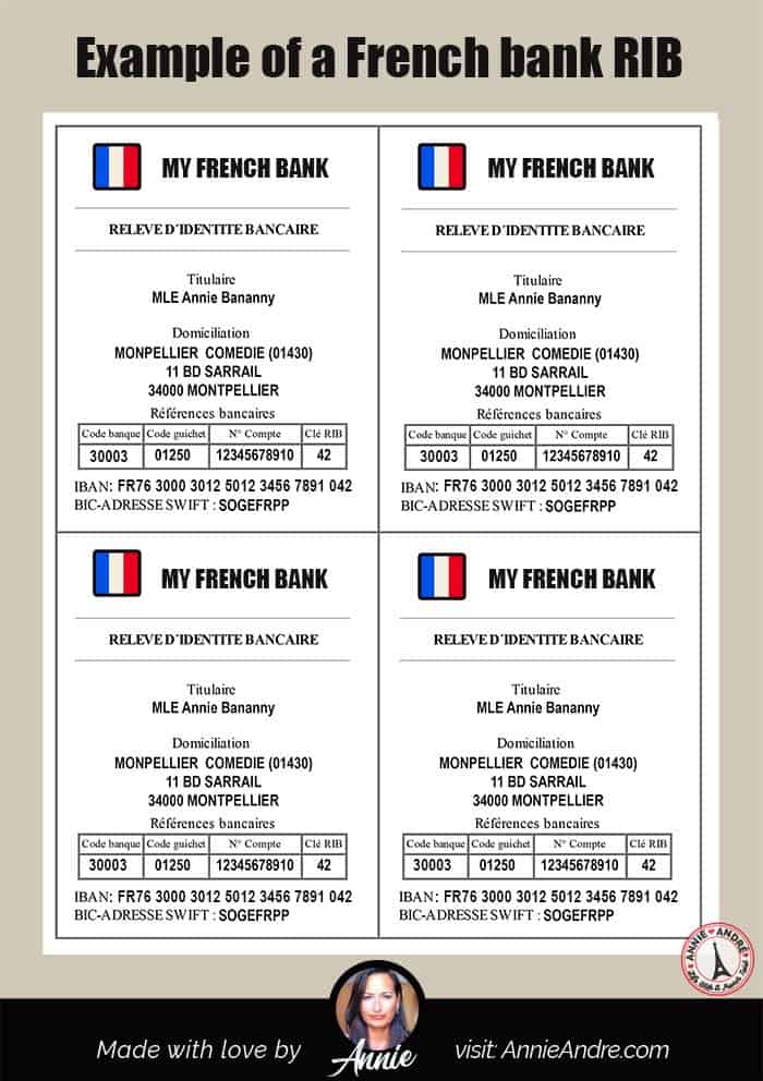 Example of a printable French bank rib with 4 copies which you can cut out.