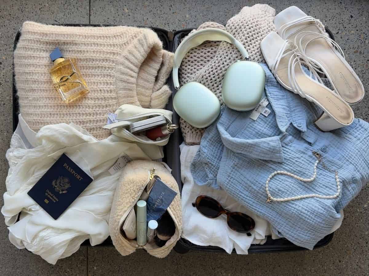 Fashionable clothes all laid out.